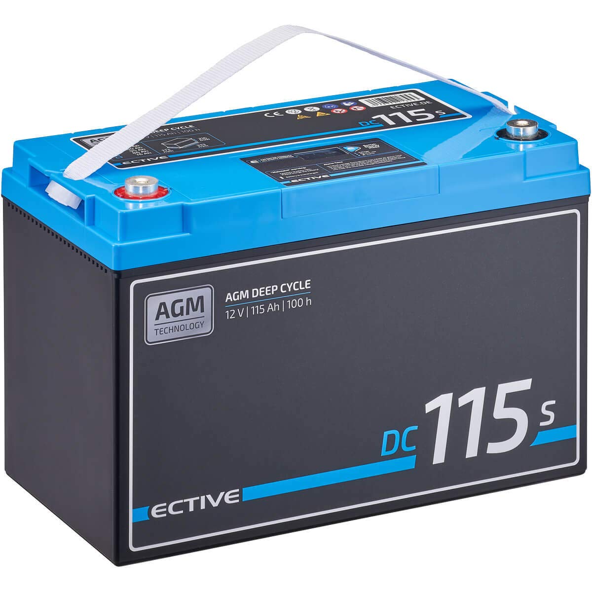 ECTIVE - AGM DC115S 12V 115Ah - Deep Cycle Versorgungsbatterie mit LCD-Anzeige wartungsfrei - VRLA Aufbaubatterie für Boote, Van, Wohnmobil, Camper