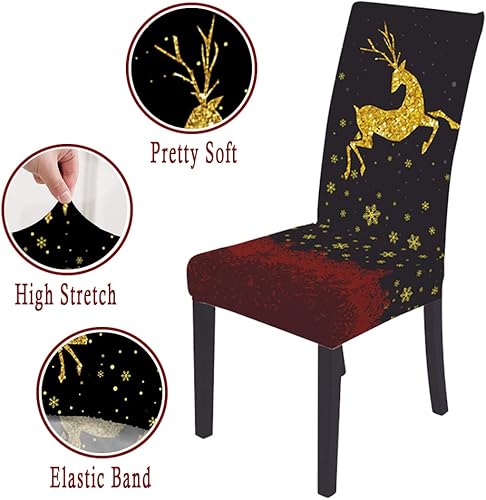 Miniatura 3 de NIDITW Juego de 4 fundas para sillas de comedor navideñas, con estampado de ciervos, fundas elásticas para sillas Parsons, fundas para sillas de