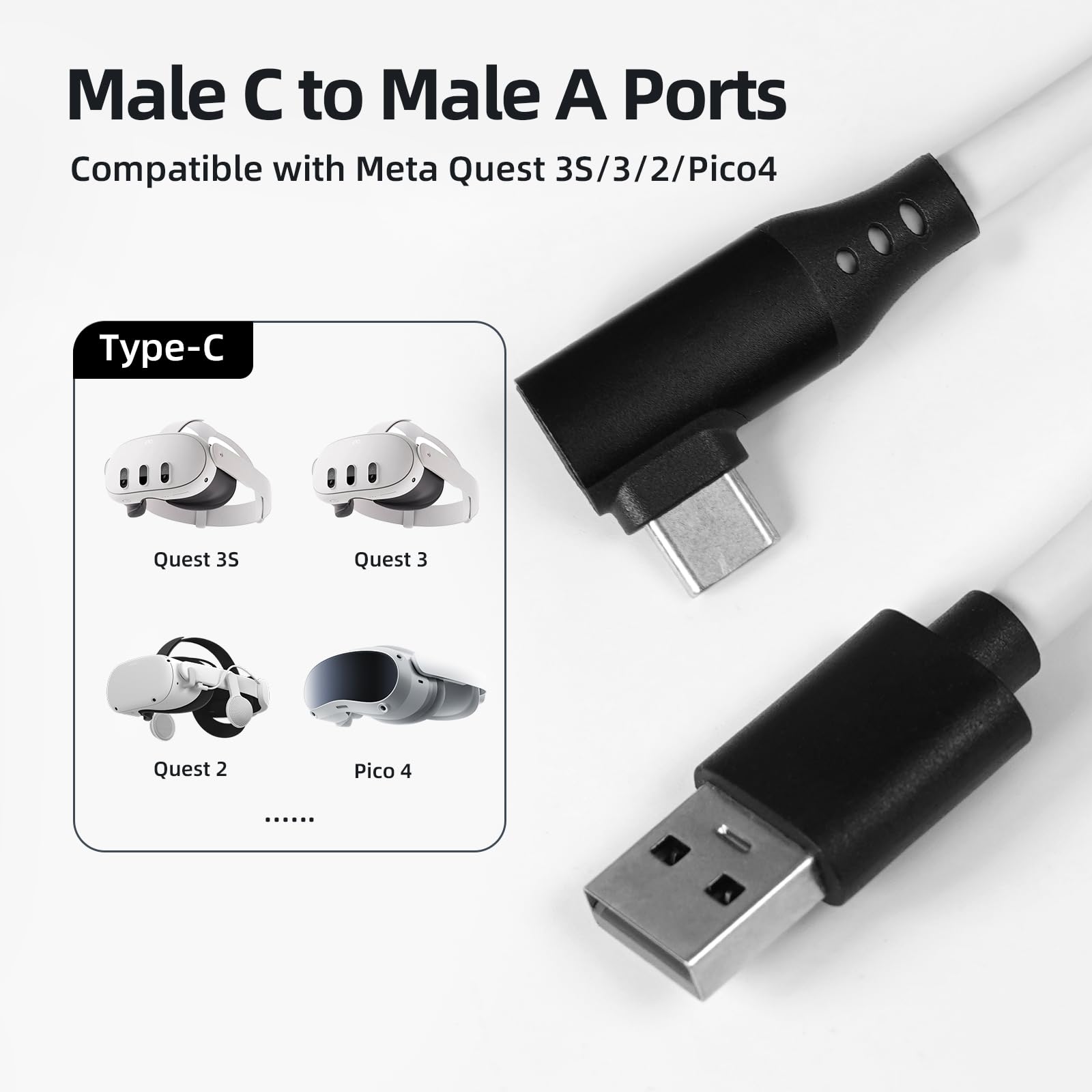 Cavo di collegamento con porta di ricarica rapida 4,6 m, USB 3.0 tipo A a C, cavo di ricarica ad alta velocità per trasferimento dati per cuffie VR e PC da gioco, bianco