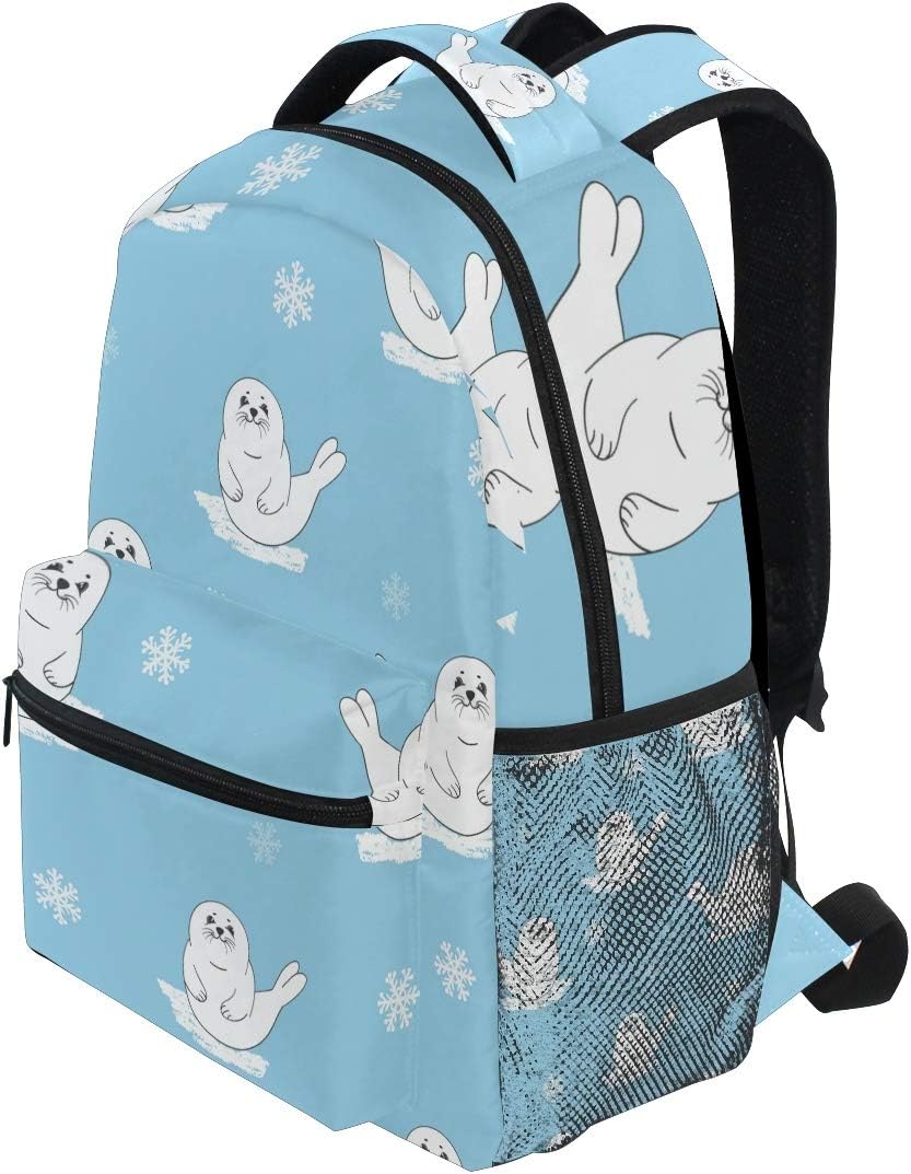 FORMRS Baby Seal School Backpacks Cartoon Blue Pup Bookbags Bag for Girls Kids Elementary One Size