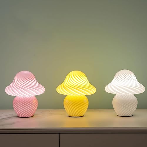 Miniatura 9 de XYQXYQ Elegante lámpara translúcida de hongos lámpara de mesa de vidrio con luz nocturna LED ajustable, ideal para dormitorio, mesita de noche, sala