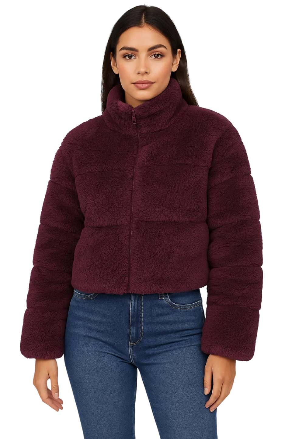 kotty Women’s Plush Coral Fabric Maroon Jacket – Trendy Warm Layer with Fluffy Feel and Superior Winter Protection-picture-55