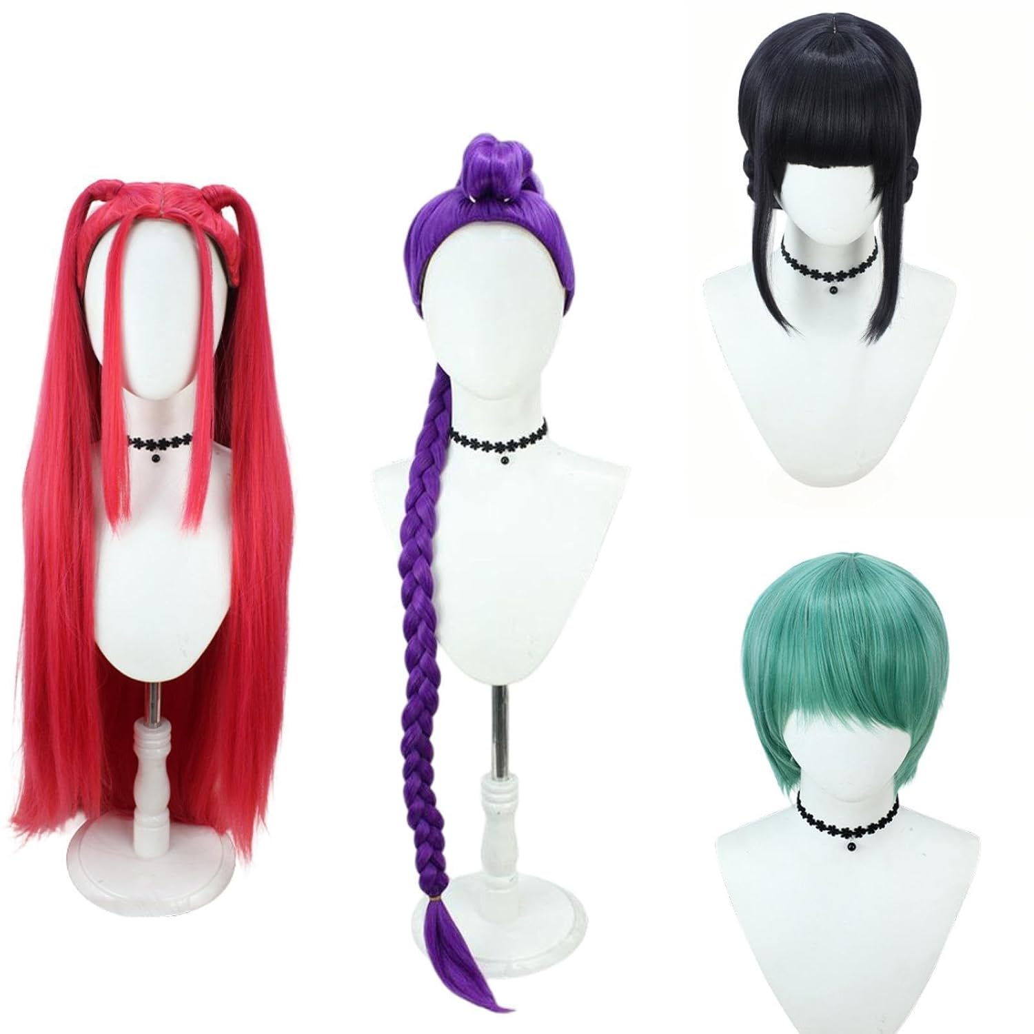 Perruque Rumi Demon Hunter Rose - Cosplay Anime, Fibres Thermorésistantes - Pour Conventions Et Halloween
