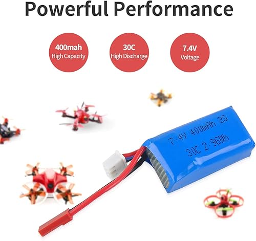 Miniatura 2 de Crazepony Batería LiPo de 400mAh 2S 7.4V 30C con enchufe JST para Micro FPV Racing Drone Quadcopter