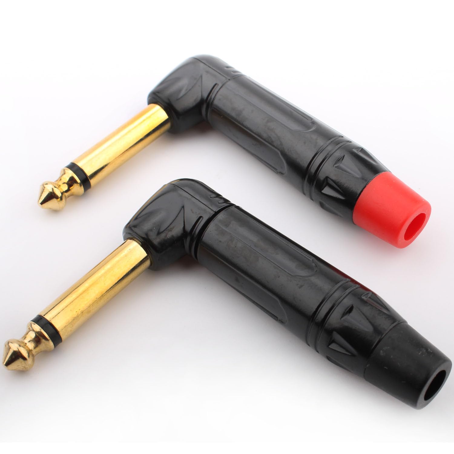 RUNCCI-YUN 1/4" Audio Plugs 6.35 mm Plug TS Male 1/4 inch Solder Type 90 Degree Mono Plug Right Angle for DJ Mixer Speaker Cables Guitar Cables Phono Patch Cable Microphone Cables (2 Pack)