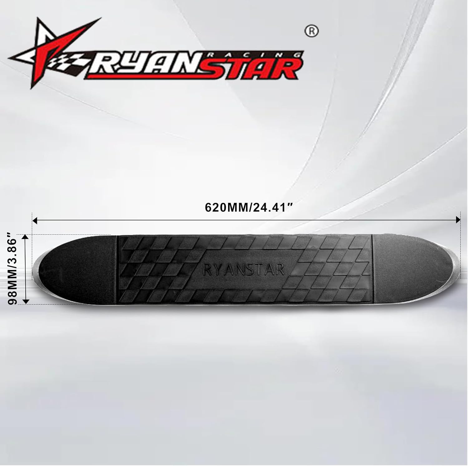 RYANSTAR RACING 4" x 24" Heavy Duty Non-Slip Oval Step Bar Tread Pads - Universal Compatible with All Weather Rubber Replacement with Anti-Skid Grooves (4 Pack)