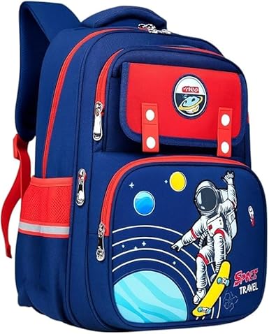 Mochila Escolar Infantil Astronauta, Ortopédica, Acolchoada, Reforçada, para Meninos 7-12 Anos, Design Espacial