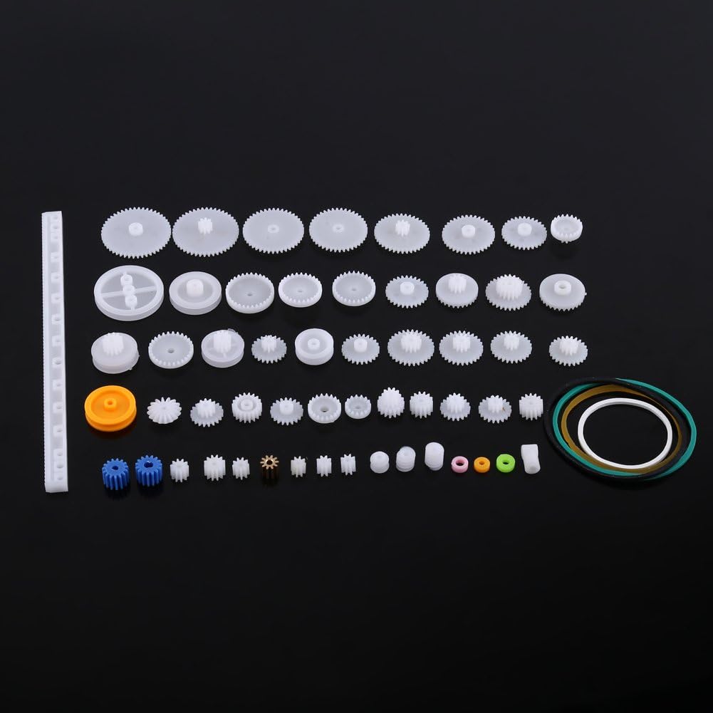 Plastic Motor Gears Set, White Plastic Gears Pulley Belt Kits Crown Gear Set Robot Motor Toy DIY Parts, Plastic Cogs and Gears for Aircraft Car Model Amateur