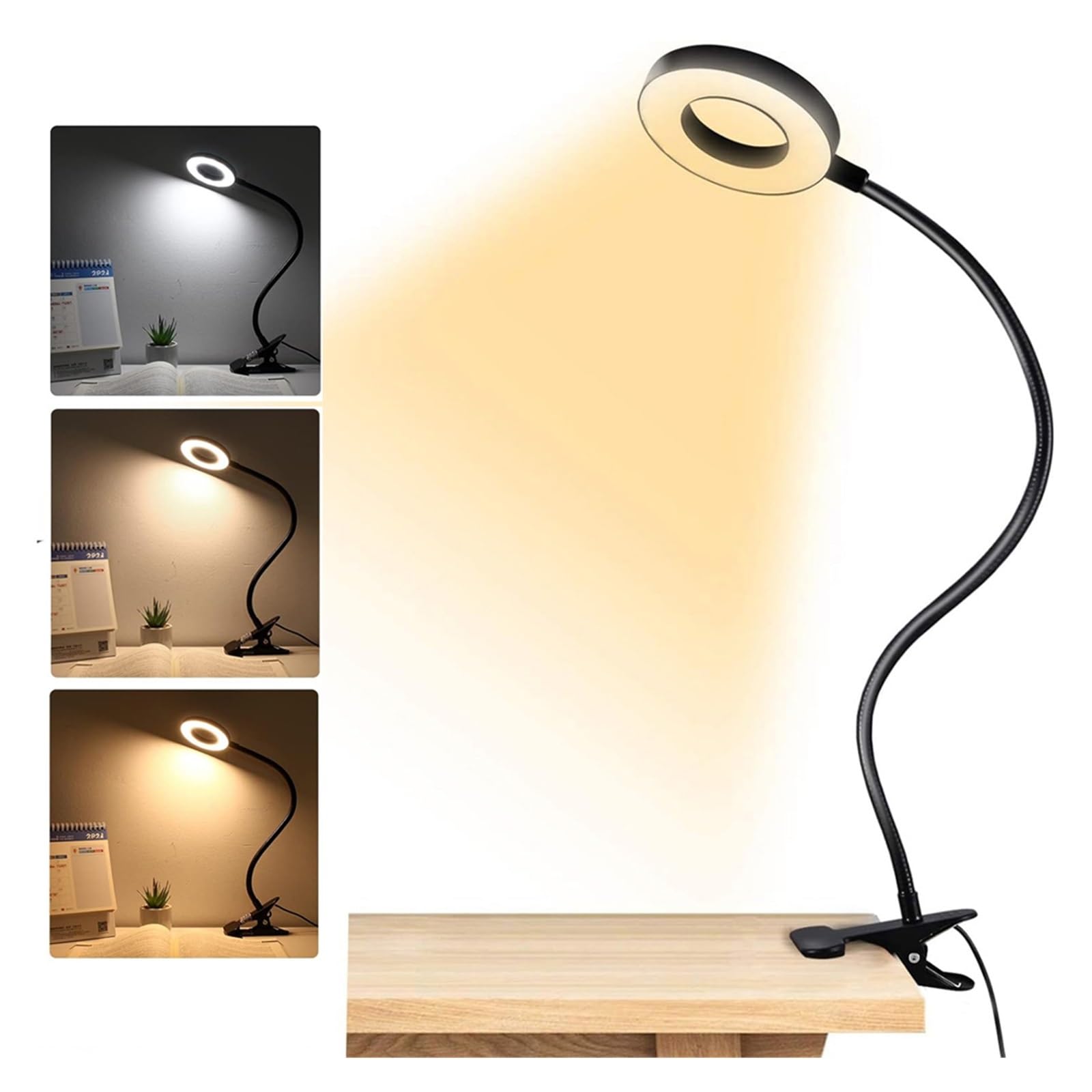 Lámpara con clip flexible de 48 LED, 360°, 3 niveles de brillo, USB