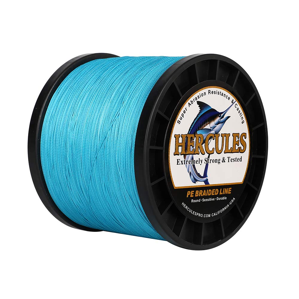 Hercules Braided Fishing Line 2000m 2187yds 6lbs-100lbs Pe Superline 4 Strands (Blue 100lb/45.4kg 0.55mm)