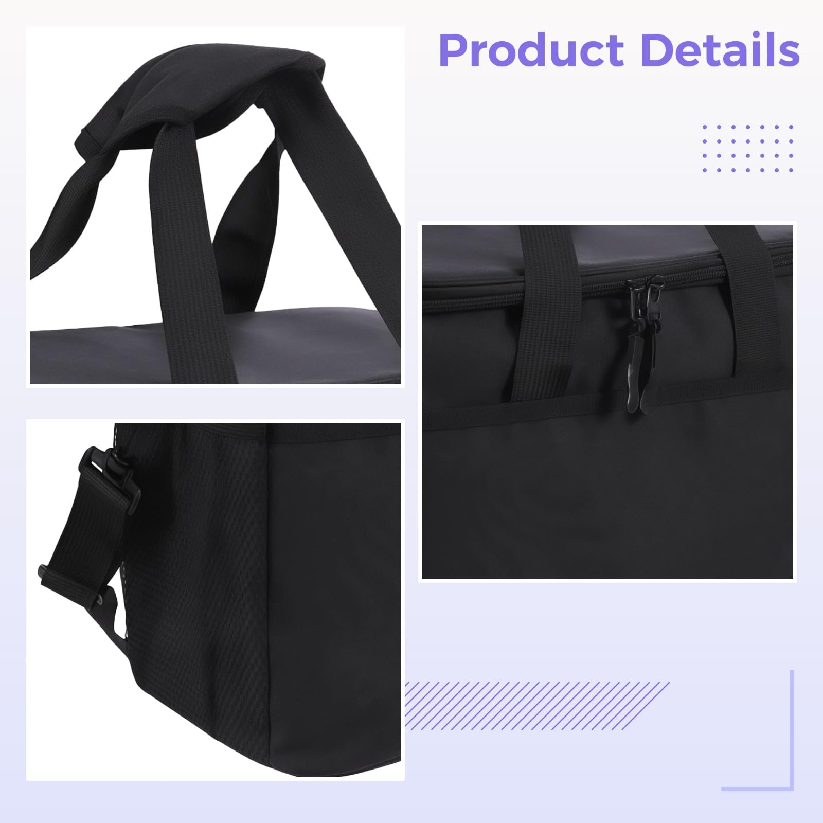 Borsa termica per il pranzo, tessuto Oxford di grande capacità, interno a prova di perdite, doppia cerniera, tasche laterali per bottiglie d'acqua, borsa da lavoro e da viaggio
