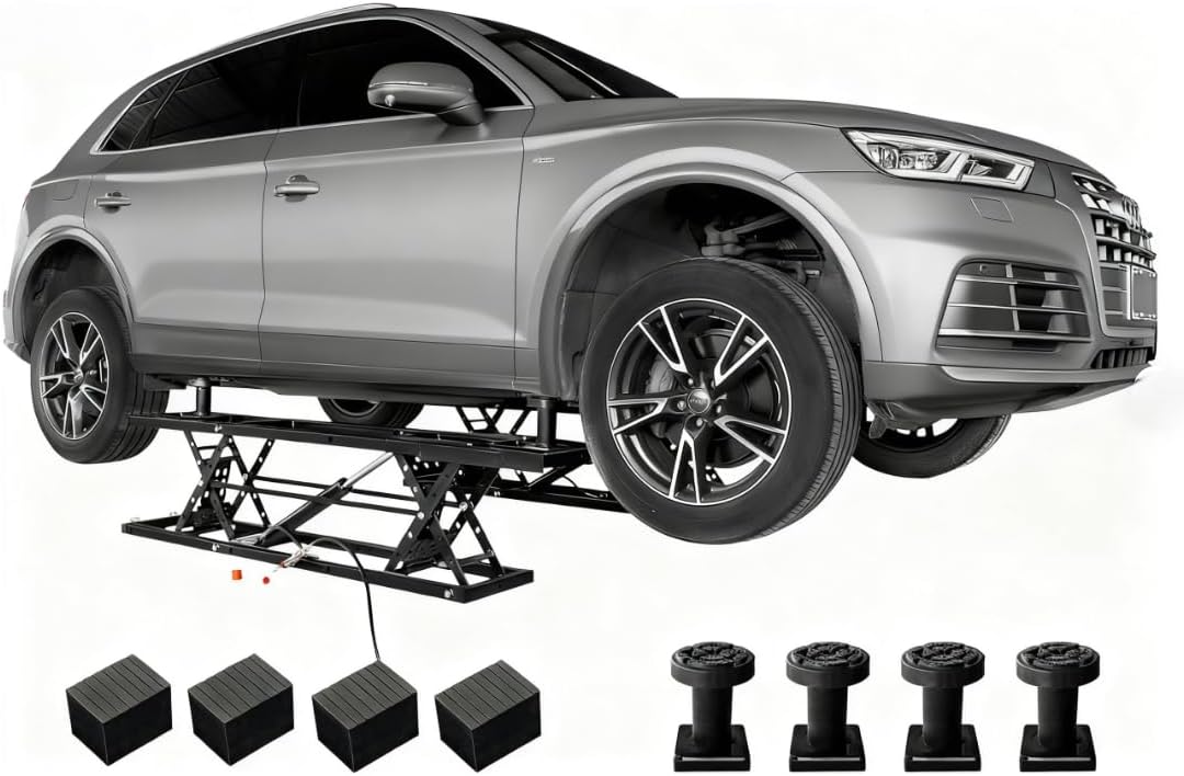 Heavy-Duty Portable Car Lift,Height Adjustable Scissor Jack with Locking Levers&Wheels,Steel Mobile Clearfloor Lift for Cars,SUVs,Light Trucks,Home Garage&Professional Workshop Use (Black, 5000 LBS)