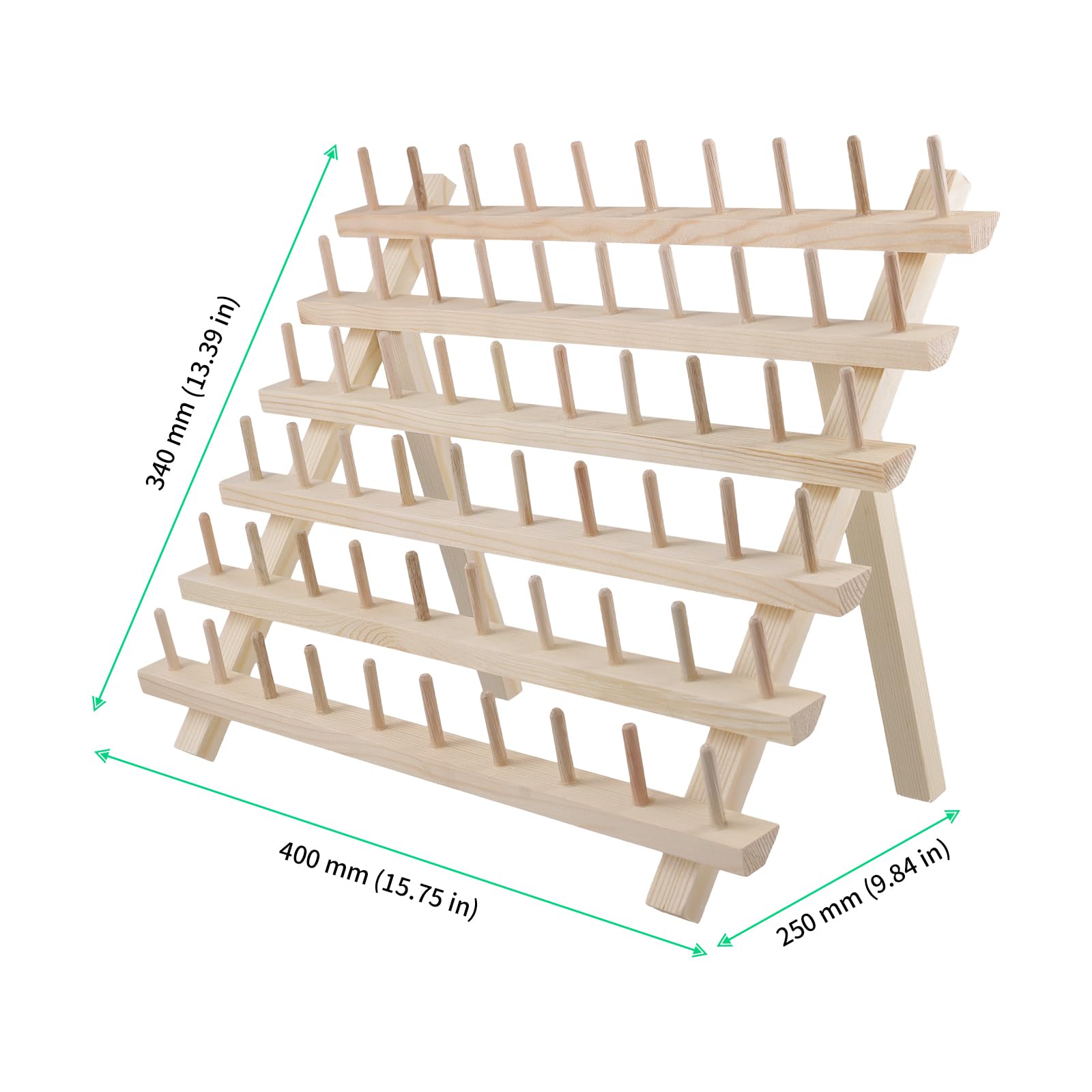 FUNSUEI Juego de 2 Soportes de Madera para Carretes de Hilo, 60 Bobinas con Ganchos, Organizadores para Almacenamiento de Bordados, Costura y Hacer Colchas
