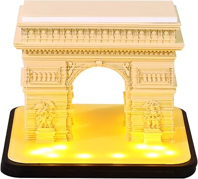 3D Calendar 2026, Arc de Triomphe Time Piece Calendar 2026, Daily Tear-Off Memo Pad with LED Light, Paper Carving Desktop Decoration, 3D Art Calendar Memo Pad,Unique Holiday Craft Gift