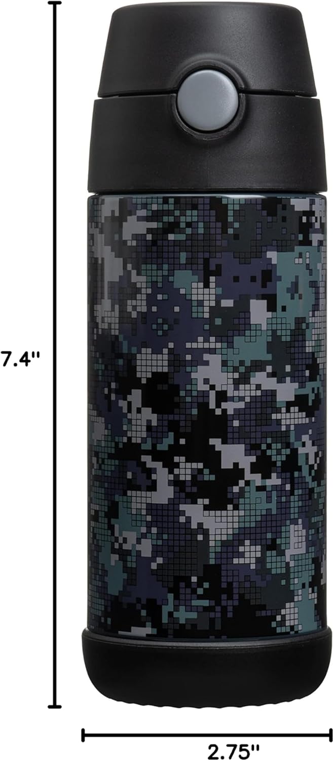 Snug Insulated Kids Water Bottle with Straw & Spout – Double-Wall Stainless Steel, Leakproof, Easy-Flip Lid – For School, Travel, Toddlers & Big Kids - Black Digi Camo, 12oz - Image 6