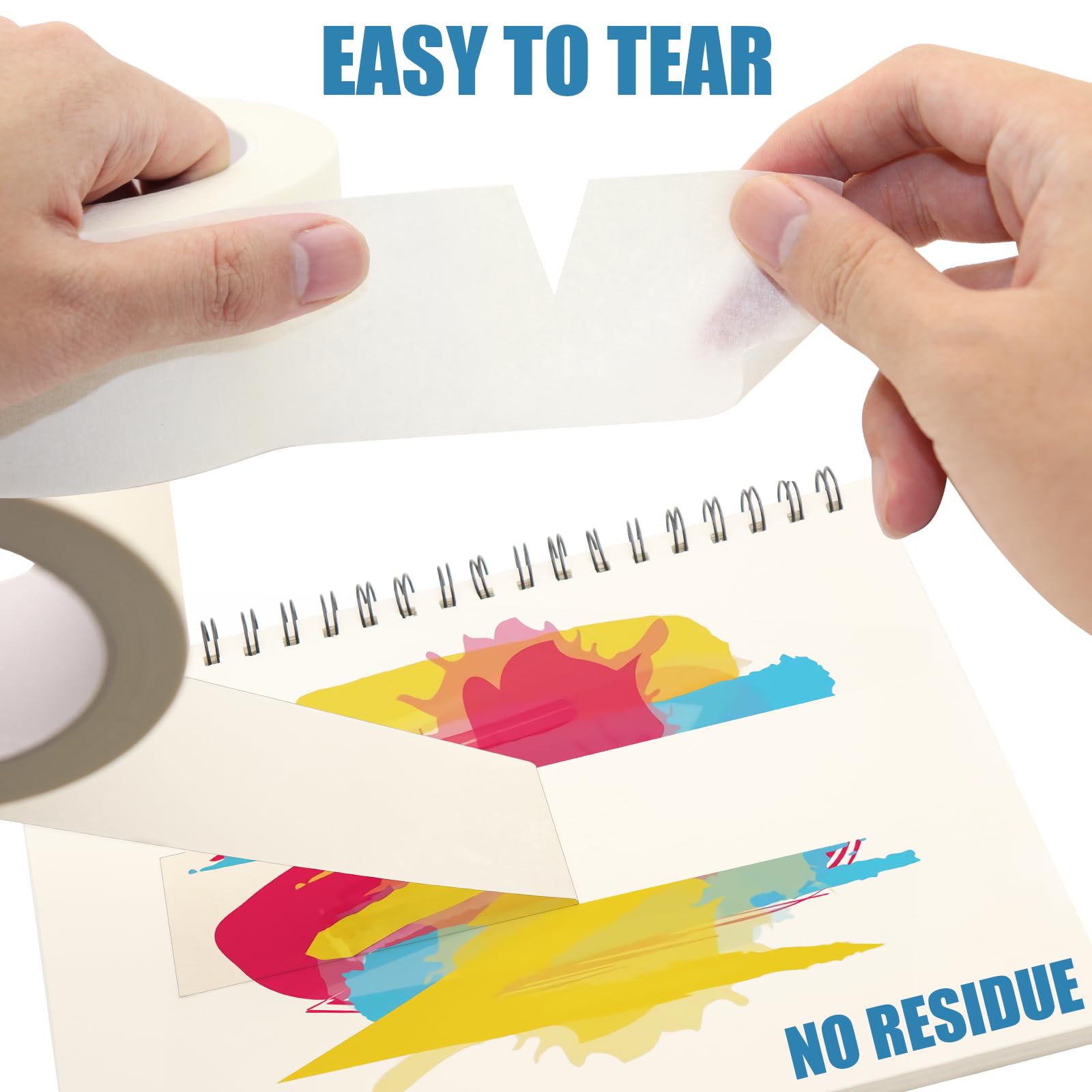 Cinta adhesiva ancha, cinta adhesiva de pintor beige y blanco, cinta adhesiva de uso general para pintura de pared del hogar, construcción, papelería escolar, etiquetado, acabado de bordes, 5