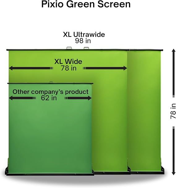 [Wide Version] Pixio Green Screen Extra Large Backdrop 78 L x 78 W - Free Standing, Portable, Collapsible, Auto-Locking Green Screen Background for Photoshoots, Filming, Streaming, TikTok, Zoom
