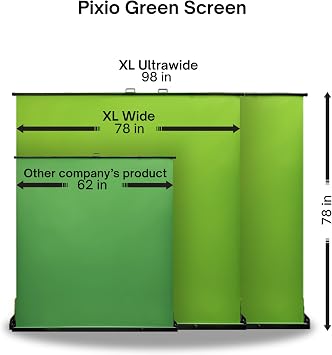 [Wide Version] Pixio Green Screen Extra Large Backdrop 78 L x 78 W - Free Standing, Portable, Collapsible, Auto-Locking Green Screen Background for Photoshoots, Filming, Streaming, TikTok, Zoom
