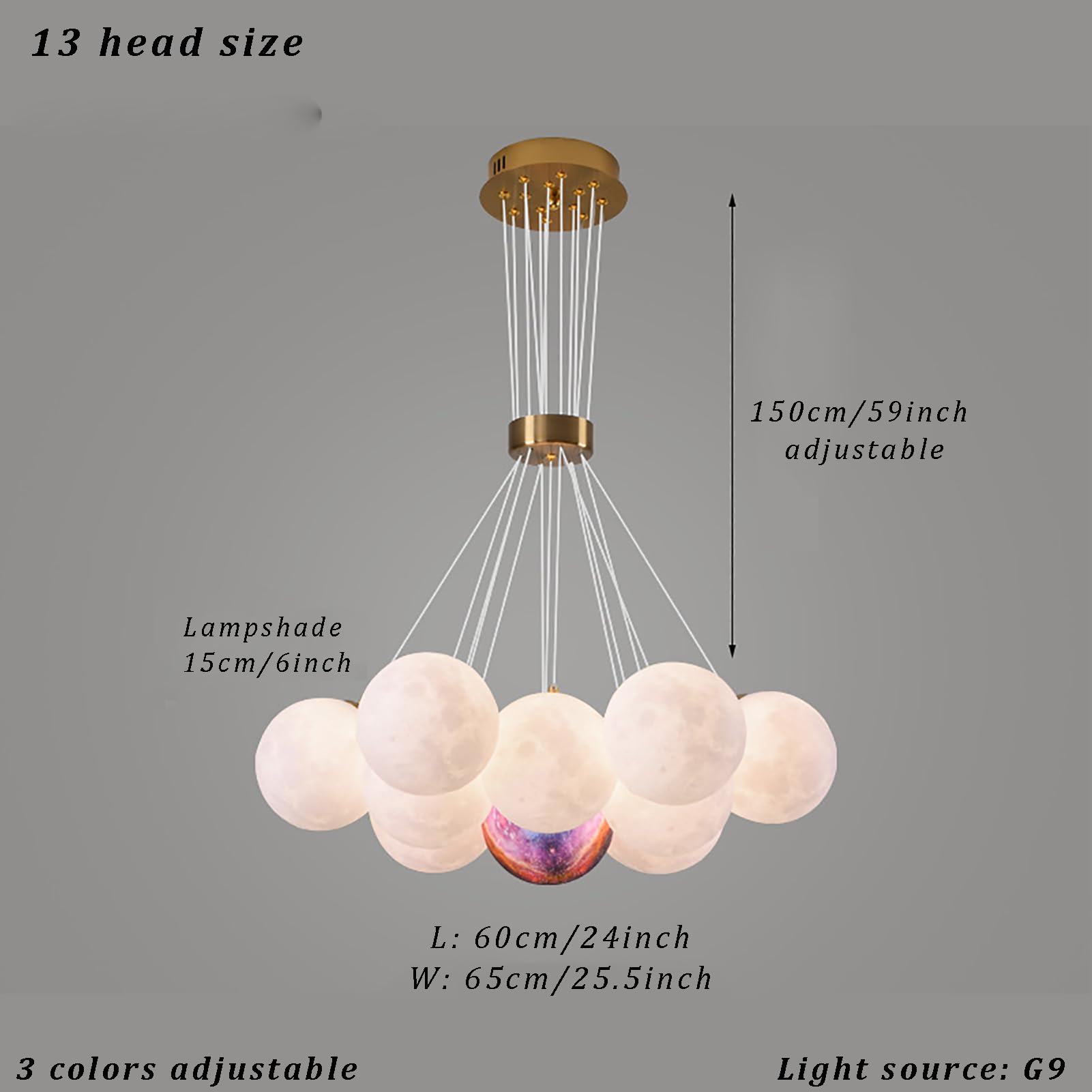 Nowoczesny żyrandol globusowy - 13 głowic regulowana lampa wisząca nadruk 3D księżyc planeta design stylowy wystrój bąbelkowy do oświetlenia sypialni i salonu