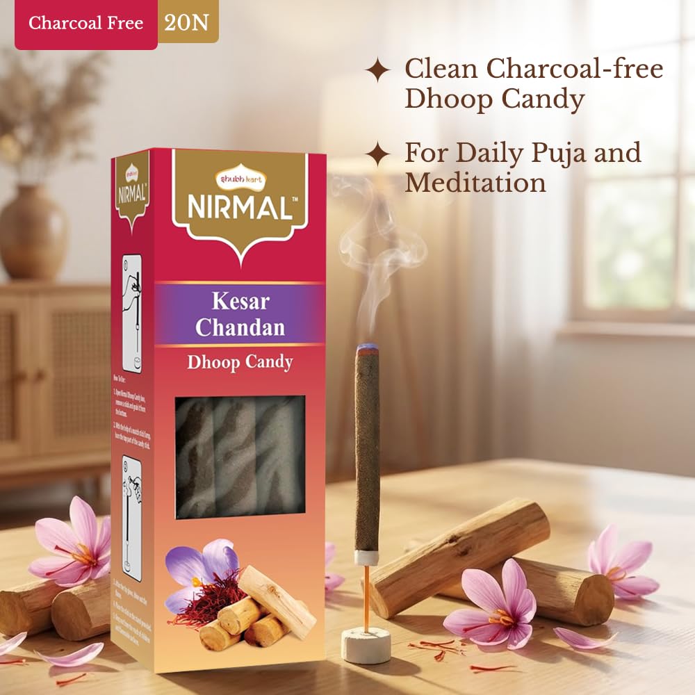 Shubhkart Nirmal Kesar Chandan Dhoop Candy 20N | Premium Dual Fragrance Pack for Puja, Meditation, and Relaxation, Festivals and Spiritual Events, Incense for Home, Pooja, Positivity 4