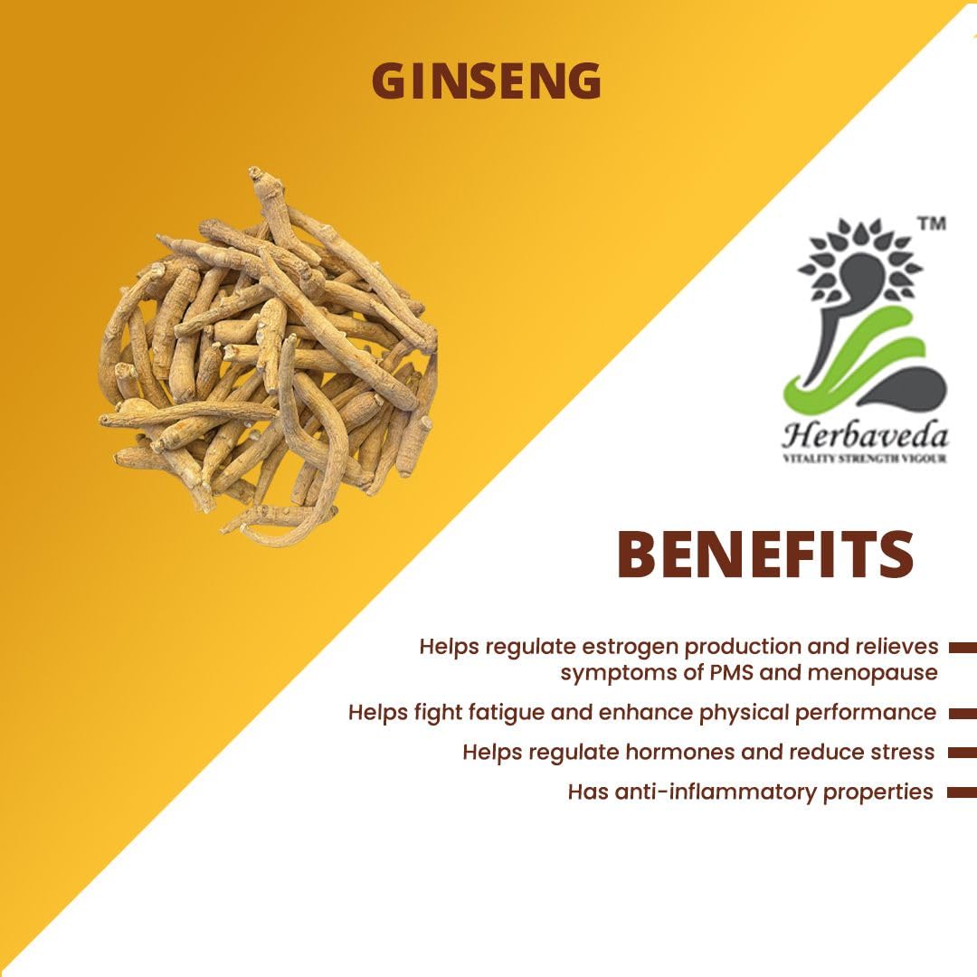 Herbaveda Panax Ginseng Root for Instant Energy and Mental