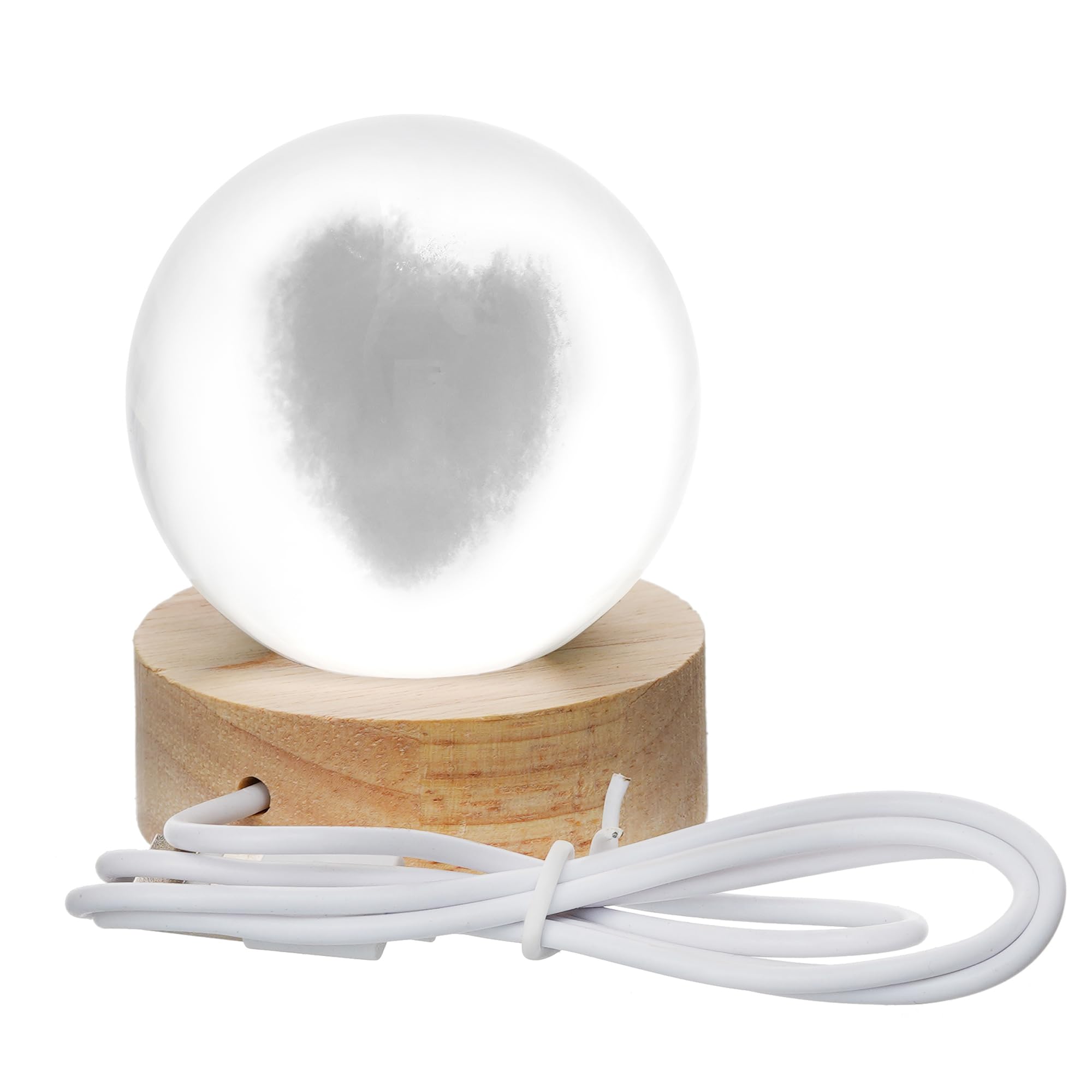 eCraftIndia 3D Love Heart Transparent Crystal Ball Night Lamp with Wooden Base Showpiece | Table Lamp for Home Decor Bedroom Hotel Living Room Romantic Gift for Valentine Day Birthday Anniversary 1