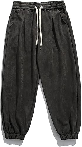 Vista 4 de oelaio Men's Sweatpants Elastic Waist Drawstring Trousers Loose Straight Chino Pants Baggy Work Trousers with Pockets