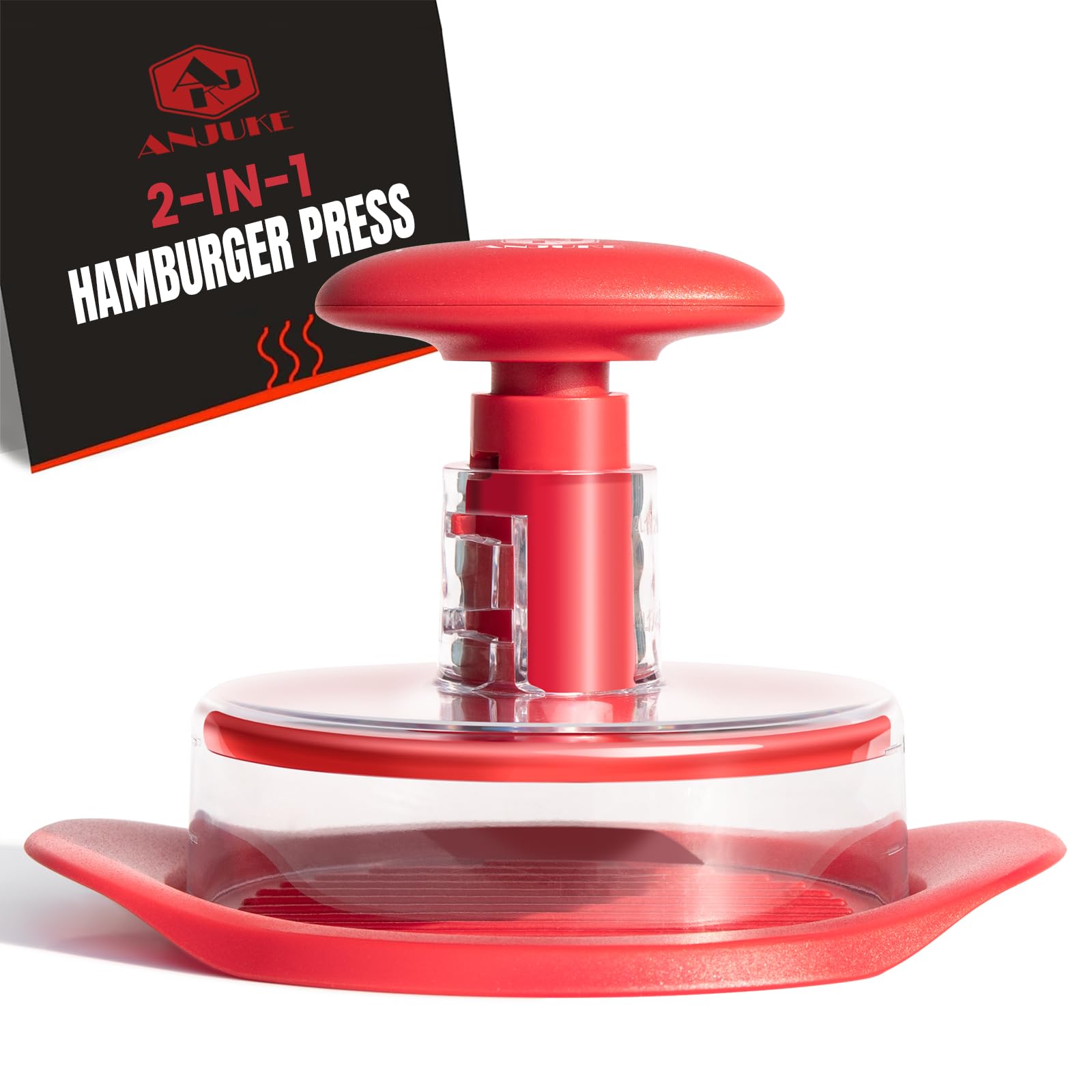 Burger Press, 6.4 inch Round Burger Smasher, 2 in 1 Non-Stick Burger Press Patty Maker for Making 1/2 lb and 1/4 lb BBQ Baking Stuffed Burgers Beef Burger(Red)