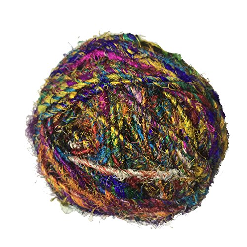 Knitsilk Recycled Sari Silk Yarn - Bulky Yarn - Multicolor (100 Grams) | Great For Knitting, Crochet, Weaving #TOP3