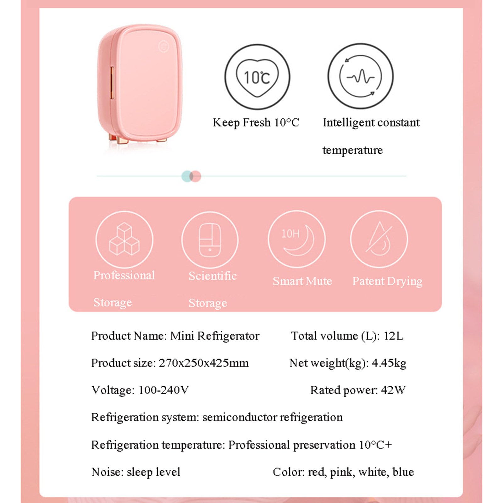 12L inteligentna lodówka o stałej temperaturze, mini lodówka, lodówka do kosmetyków i pielęgnacji skóry, przenośna mała lodówka domowa,Pink