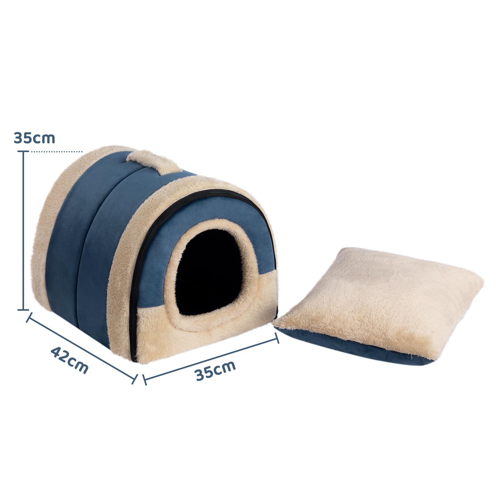 Hollypet Cat Bed Small Dog Bed, 2-in-1 Foldable Pet Beds for Cats and Small Dogs Crystal Velvet Cat Cave Indoor Outdoor, Dark Blue - Image 2