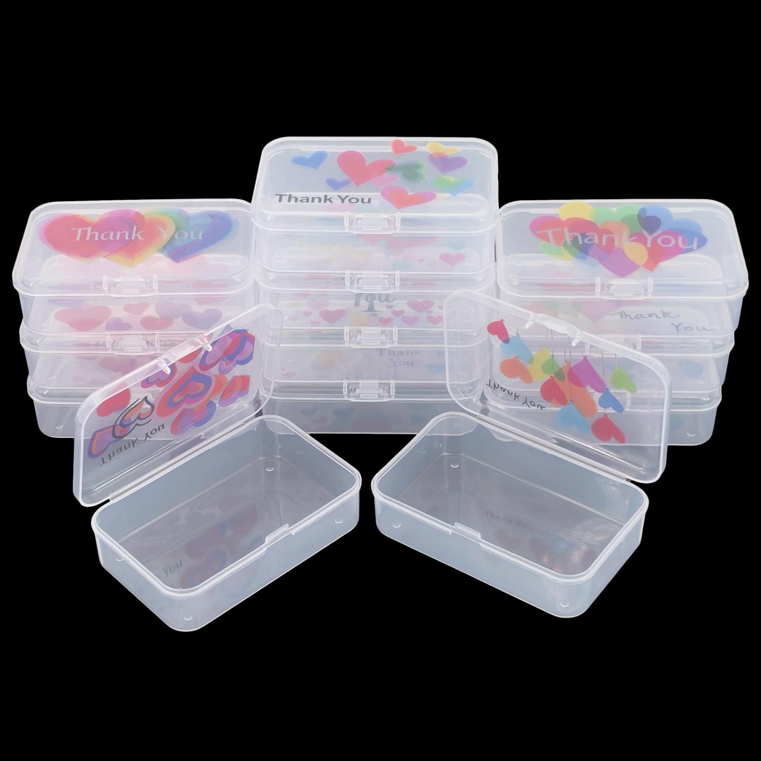 Goodma 12 Pieces Thank You Image Pattern Rectangular Plastic Boxes Empty Storage Organizer Containers with Hinged Lids for Small Items and Other Craft Projects, 3.3 x 2.2 x 1 inch (Transparent) - Image 6