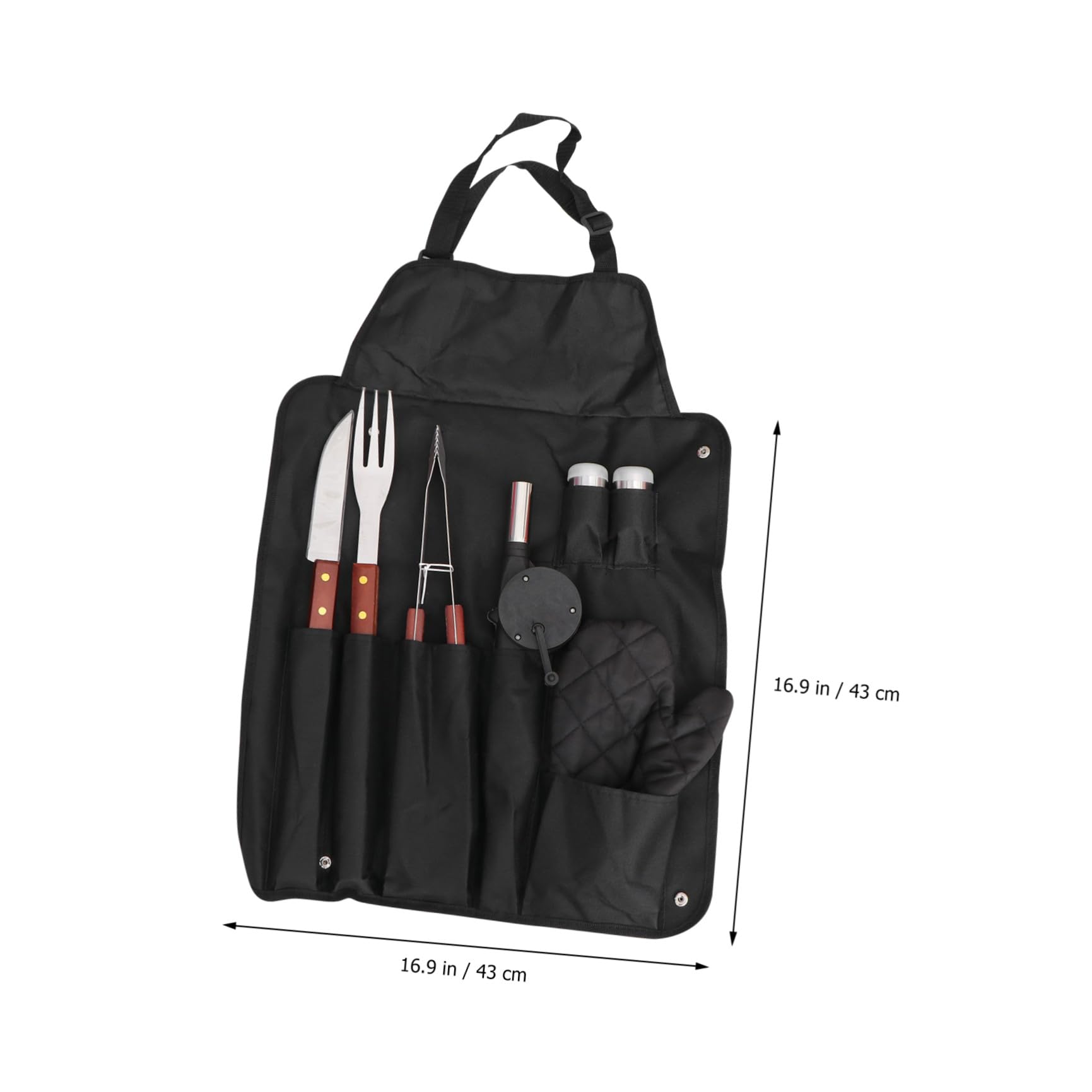 Set Utensili Barbecue 8 Pezzi Manico in Legno e Borsa | Acciaio Inox, Design Compatto, Cinghie di Fissaggio, Nero per Barbecue Party e Uso Outdoor