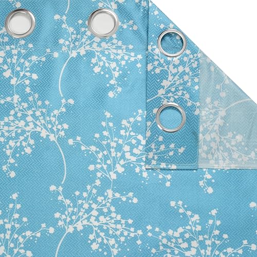 Image of Floral Printed Home Decor Curtains for Living Room, Bedroom Doors and Windows Panel, Parda, Eyelets Hanging, Aqua Blue, 4 x 6 Feet, 1 Piece