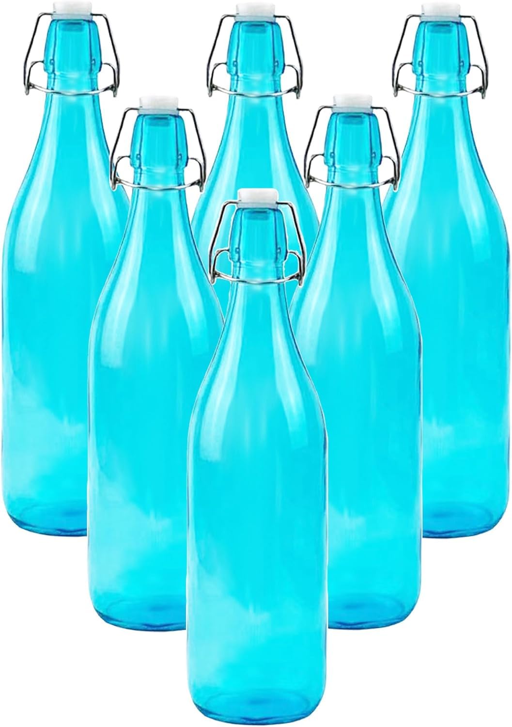 KWARE Vintage Style Glass Bottles 1 Litre Swing Top Bottles - Ideal for Domestic or Commercial Use - Fill with Water, Wine, Liquor, Oil, Beer, Schnapps or Cordials (6pcs 500ml light blue)