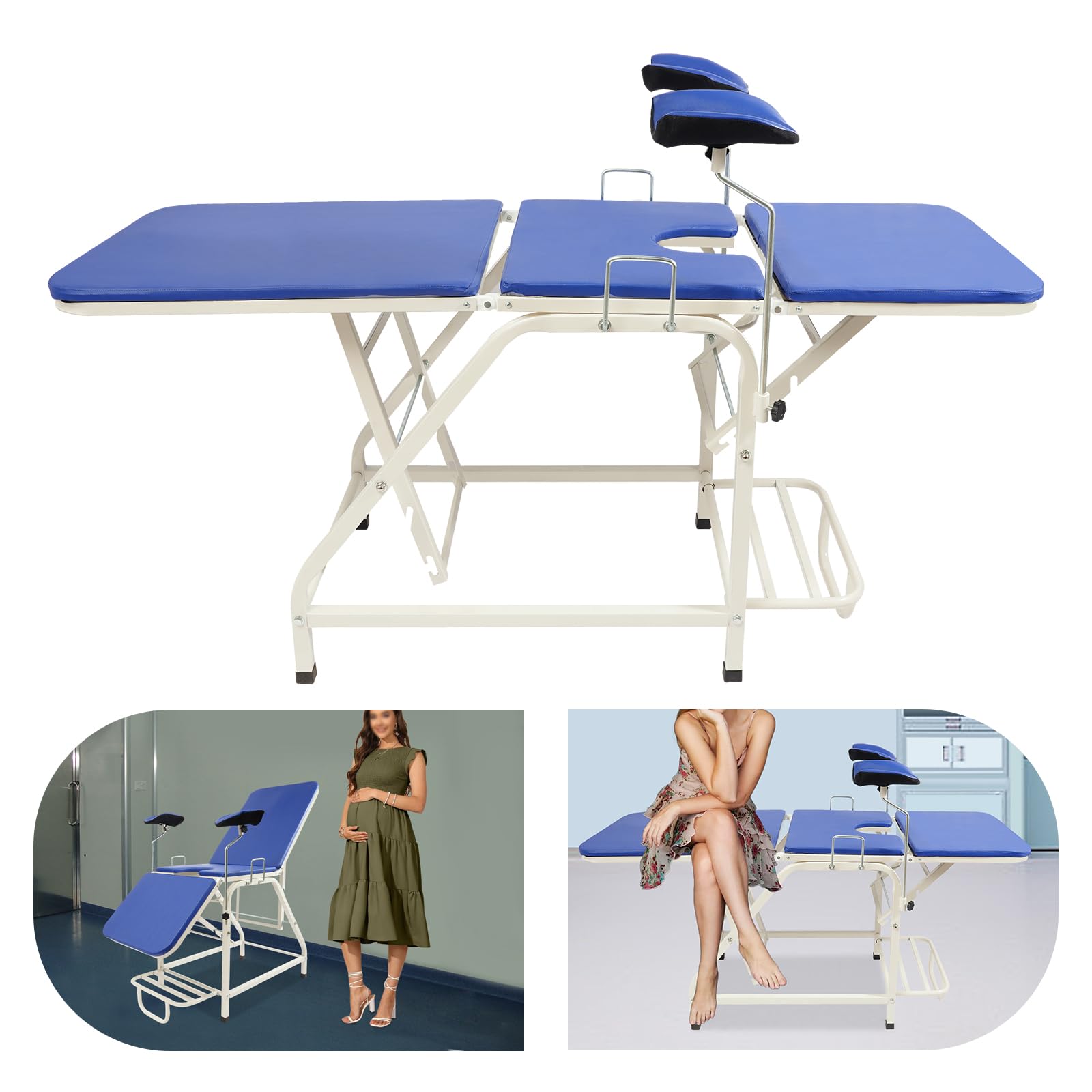 Sedia ginecologica, letto ginecologico regolabile con schienale e gamba, sedia medica per cliniche, ospedali, sale nascita, fino a 150 kg (blu)