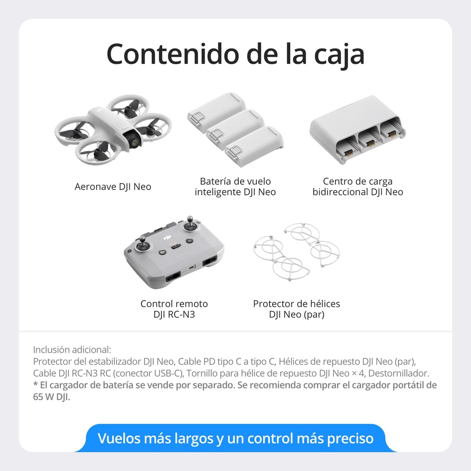 DJI Pack Neo Vuela Más, dron mini con cámara 4K UHD para adultos, 135 g dron que vuela siguiéndote,despega desde la mano,seguimiento de objetivos,QuickShots, vídeo estabilizado, con RC-N3 y 3 baterías