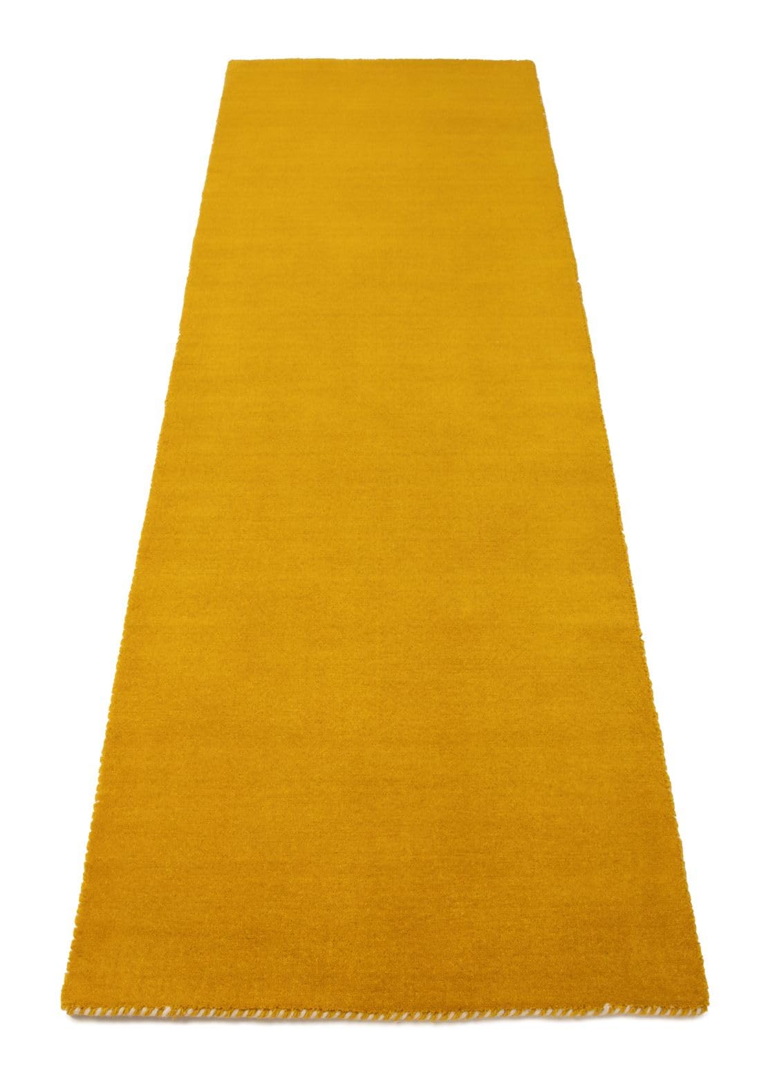 carpetfine handgefertigter Wollteppich Gabbeh Lola Läufer Gelb 75x240 cm Weich, Hochwertig, Zeitlos | Teppichläufer für Gemütlichkeit & Eleganz im Wohnzimmer, Schlafzimmer und Flur