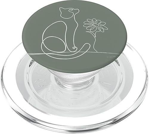 Miniatura 7 de Boho Sage Green Cat Line Art Daisy Flower PopSockets PopGrip intercambiable