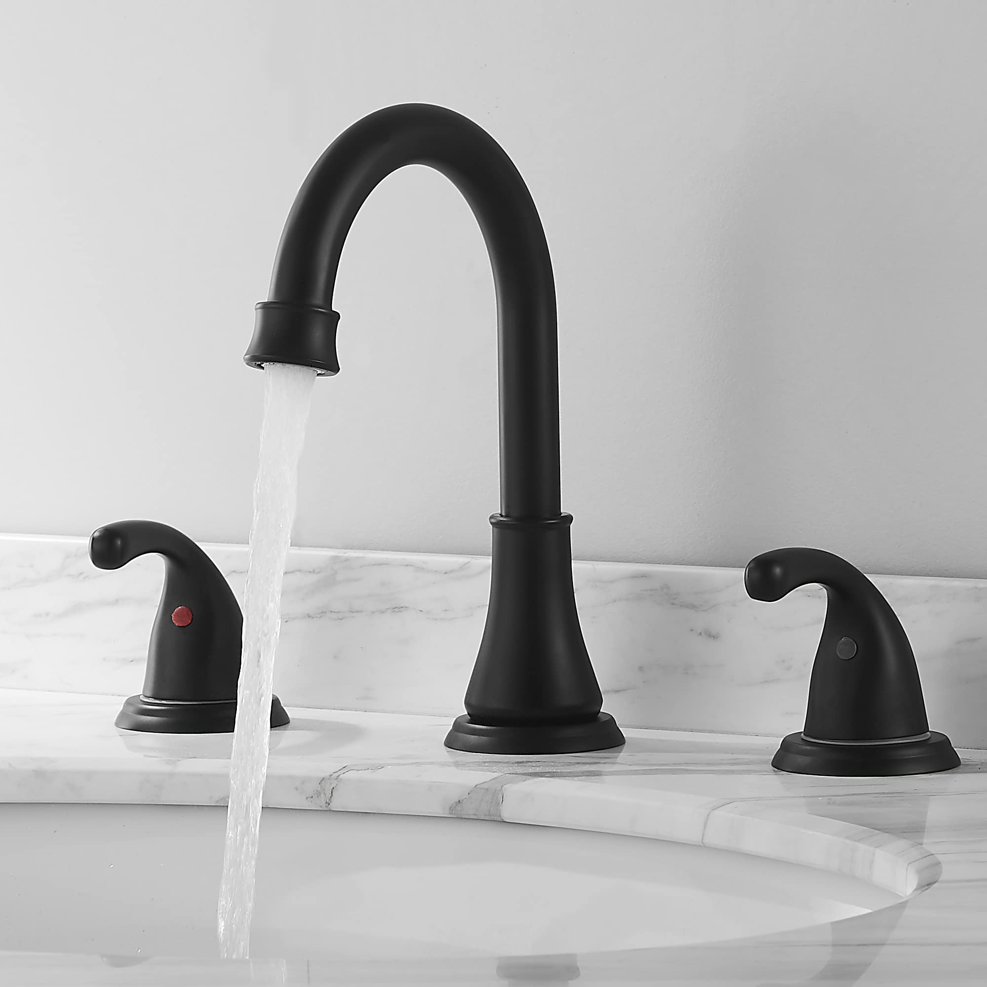 2 Handle 3-Hole Bathroom Sink Faucet FRANSITON Bathroom Faucet with Pop Up Drain and cUPC Faucet Supply Hoses 8 inch Bathroom Faucet (Matte Black)