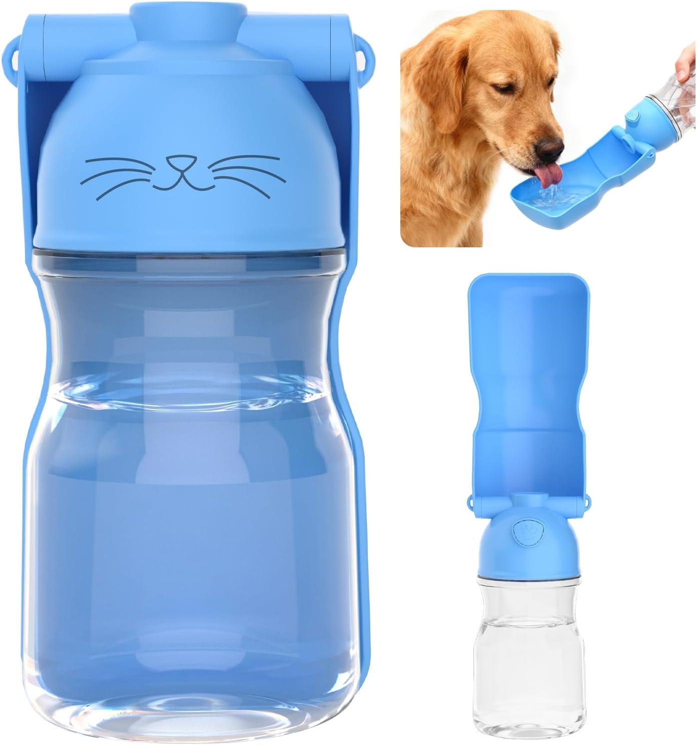Dog Water Bottle, Portable Leak-Proof Water Dispenser with Drinking Bowl for Dogs and Cats, Travel Puppy Fountain Pet Water Bottle for Hiking Walking Outdoor (A012B-blue)
