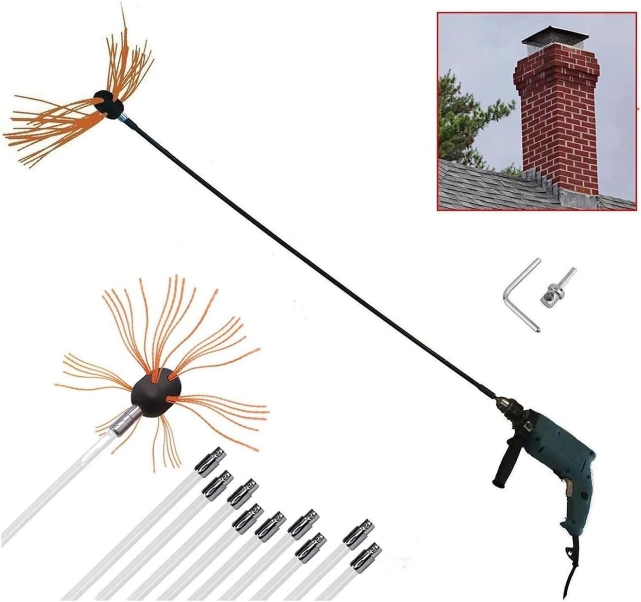 Juego De Cepillos Limpieza Chimeneas Nailon, For Conductos Ventilación Giratorios, Deshollinador Flexible(10 m)