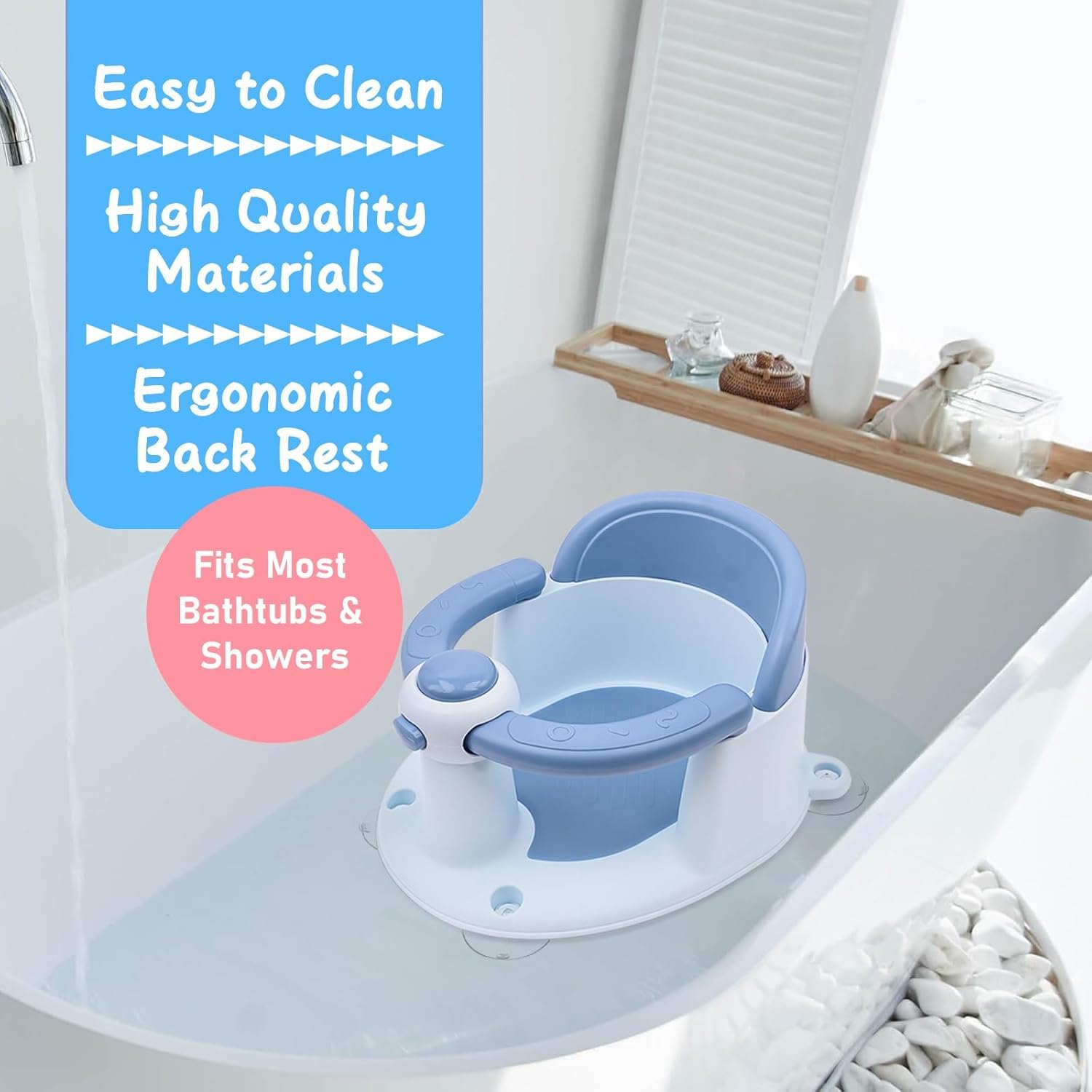 Siège de Bain pour Bébé 6-36 Mois avec Coussin Antidérapant et 4 Ventouses (Bleu)