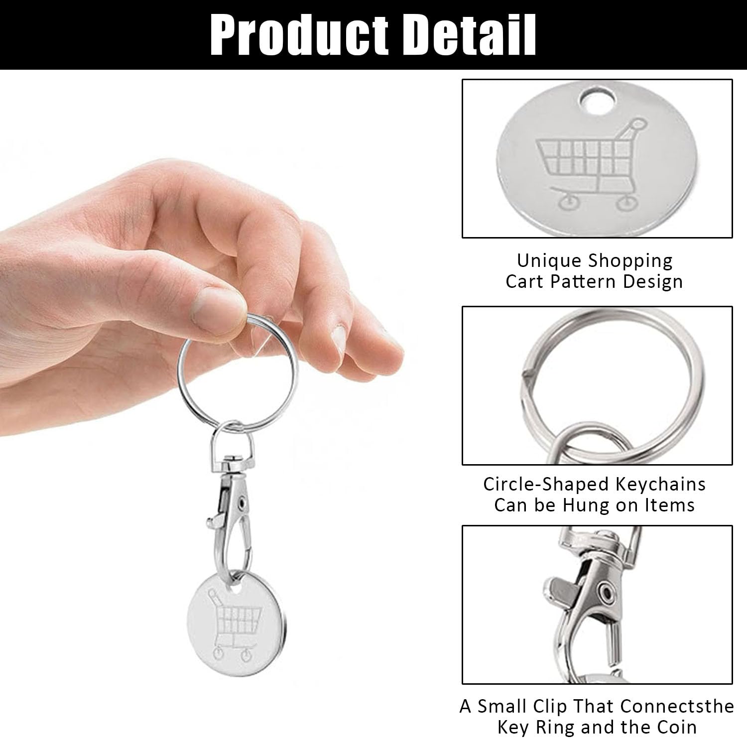 Lot De 6 Jetons Caddie En Acier Inoxydable – Avec Porte-clés Et Mousquetons – Détachable, Réutilisable – Alternative Aux Pièces