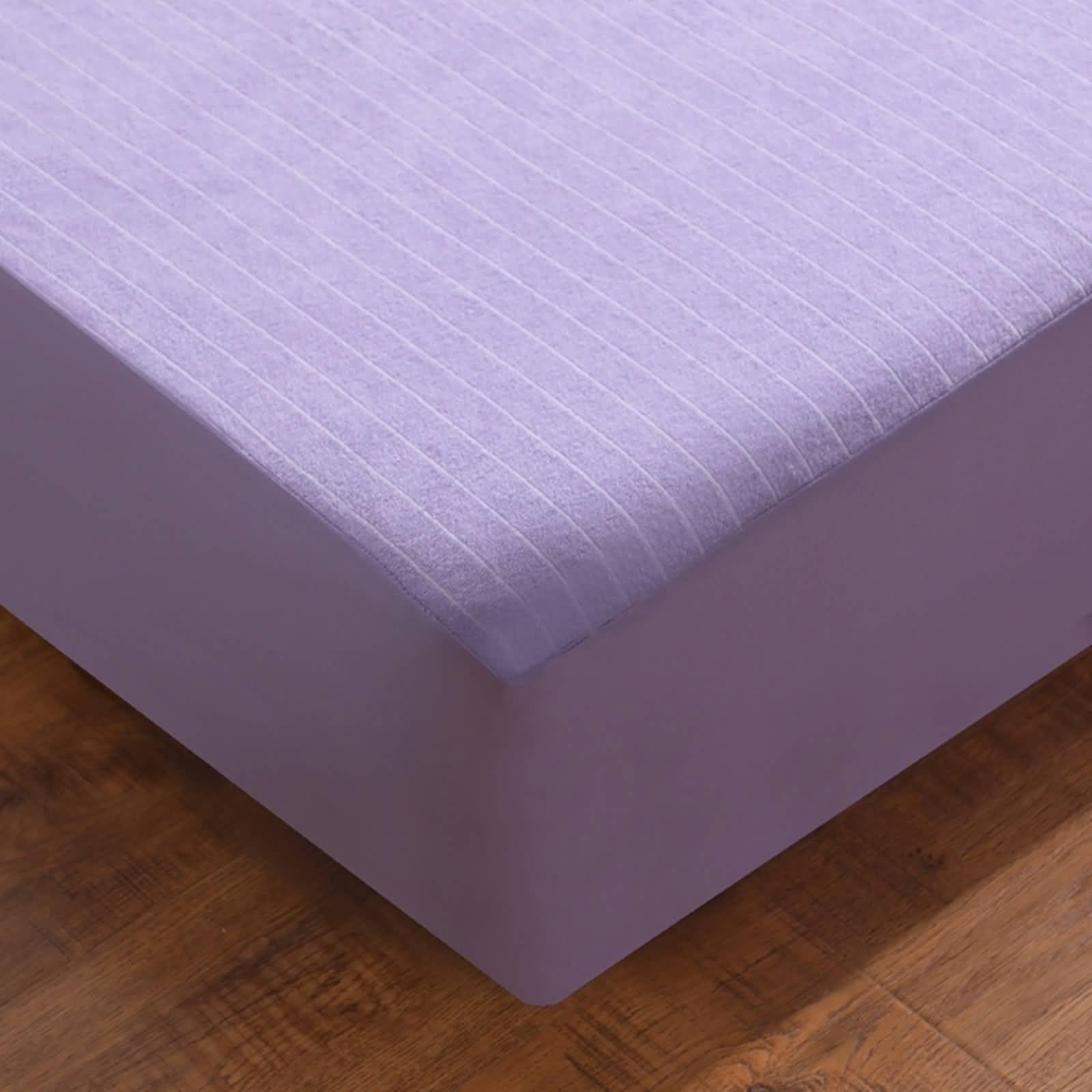 Drap Housse Fibre Chimique Lit Double avec Elastique, Motif À Rayures, 180 x 200 x 30 CM, Violet