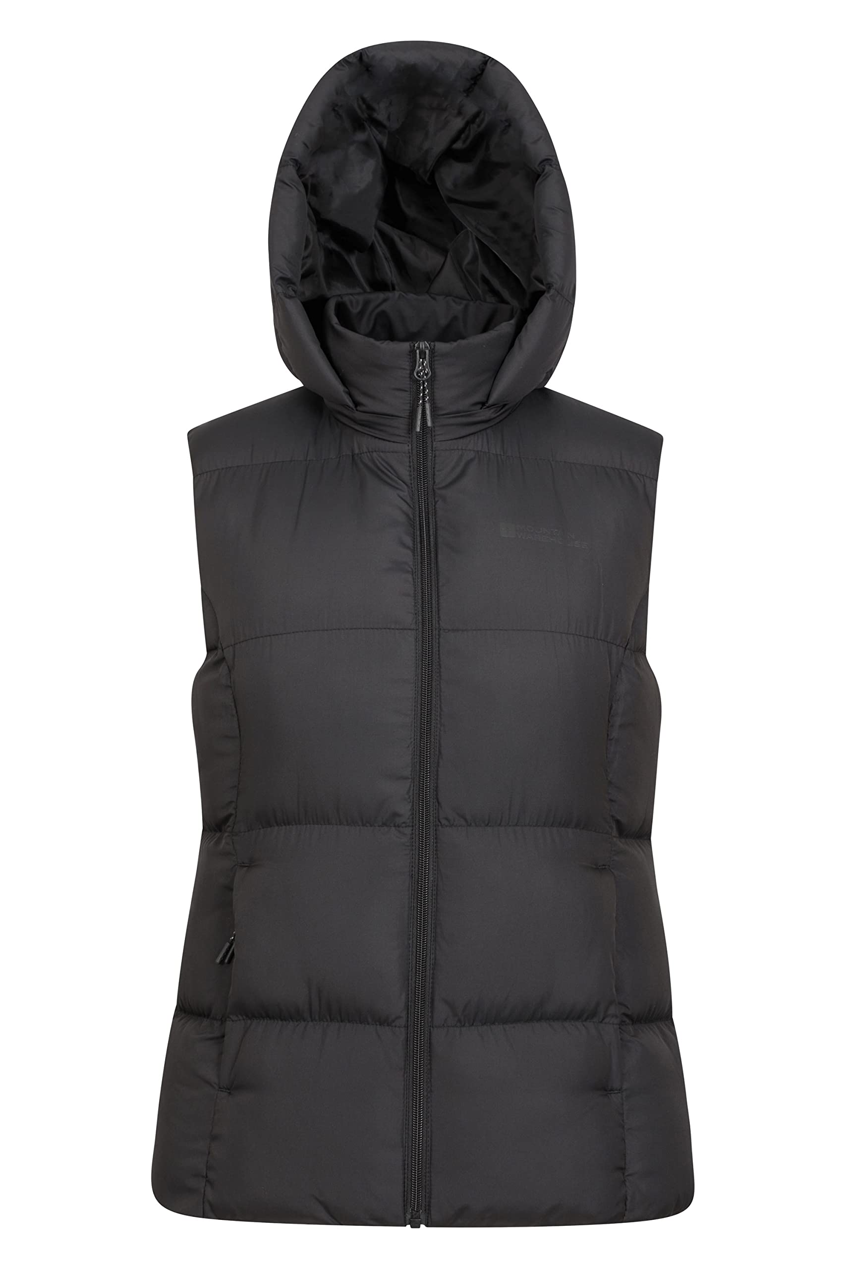 Mountain Warehouse Black Astral Womens Padded Gilet - Water Resistant Ladies Bodywarmer, Detachable Hood Vest, Microfibre Insulation - Best For Outdoors, Sports, Gym, Spring Summer Women's Size 14