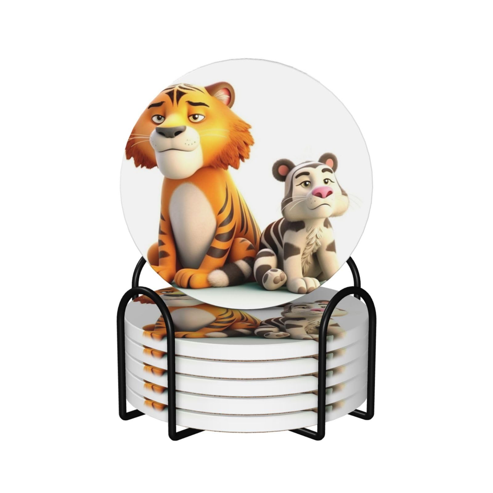 Dessous de verre en céramique x6 avec support métal pour table