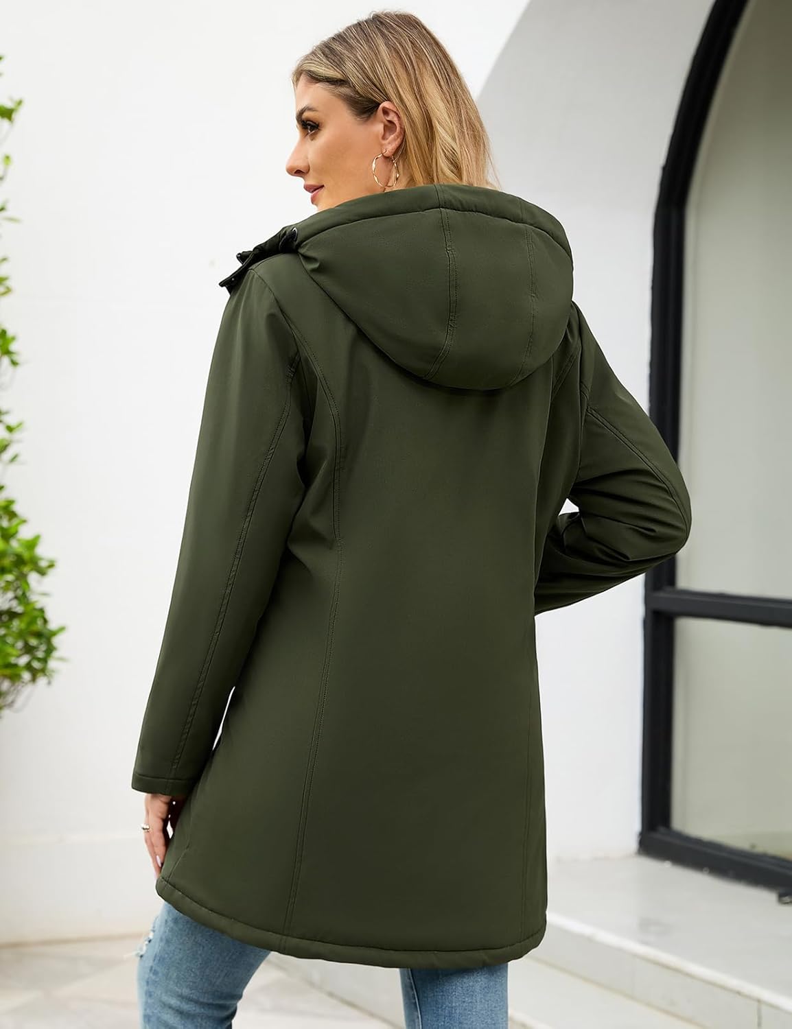 Women's Winter Rain Jackets Water-Repellent, Warm Fleece Lined Winter Rain Coats with Adjustable Hood & Hidden Pockets - Image 9