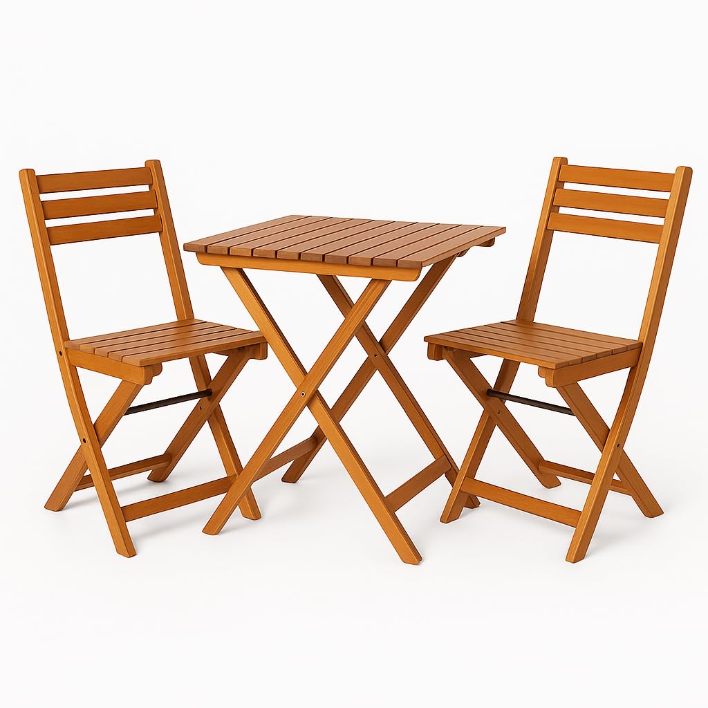 AMAZE SHOPPEE Teak Wood Foldable Patio Dining Set for Balcony Garden Outdoor | Folding Table & Chair | Square Table & 2 Chairs | 2 Seater Dining Table Set-image-7
