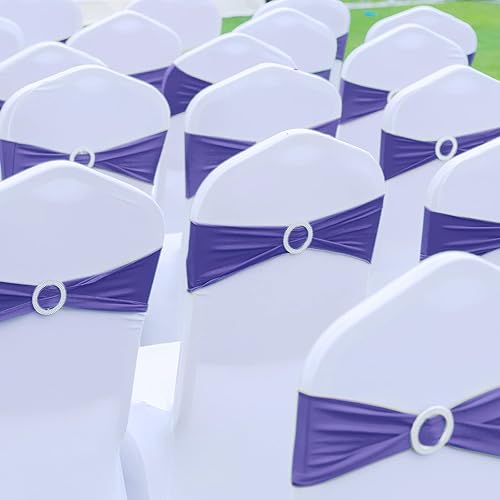 Miniatura 4 de CHENGU 150 bandas elásticas de elastano para silla, lazos elásticos para silla, lazos con hebilla deslizante para bodas, fiestas, recepciones,